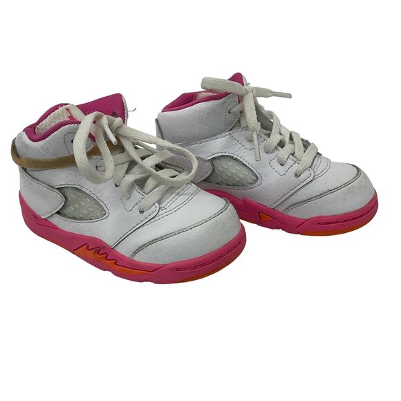 Air Jordan Kids Unisex Sneakers Pink Orange White Size 8C Preowned - Picture 1 of 7